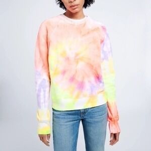 Re/Done Hanes Classic Raglan Crewneck Pullover Sweatshirt in Neon Spiral Tie Dye